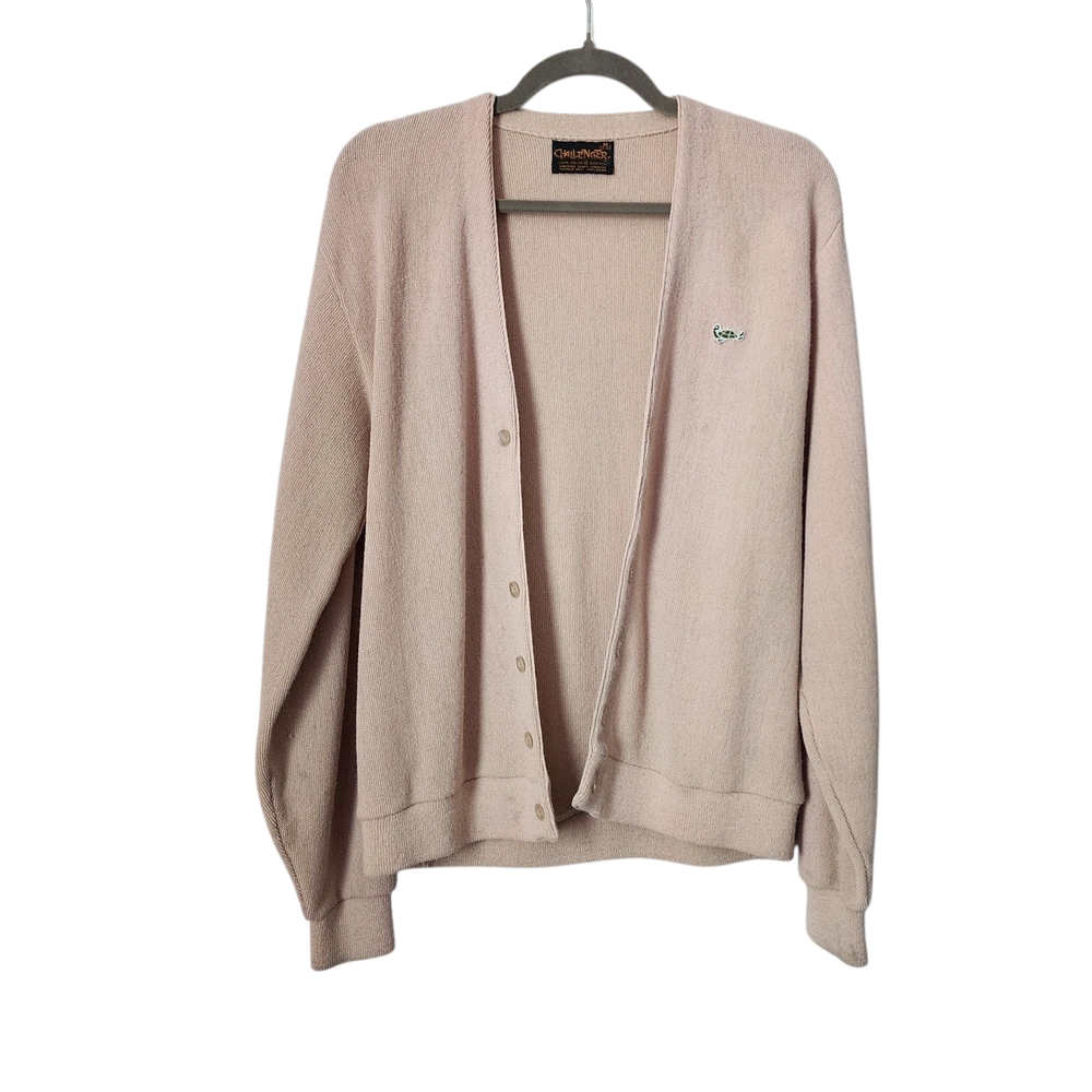 CHALLENGER 70s Orlon Acrylic Cream‎ Cardigan Sweater turtle logo